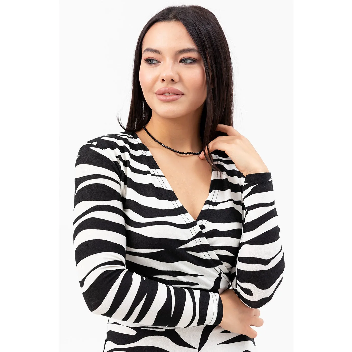 White Double Breasted Patterned Dress