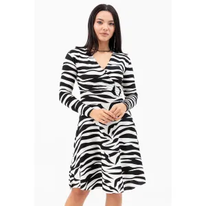 White Double Breasted Patterned Dress