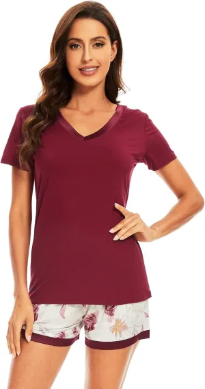 WiWi Viscose from Bamboo Pajamas Set for Women Soft Short Sleeve with Shorts Summer Plus Size Pjs Sets Sleepwear S-4X