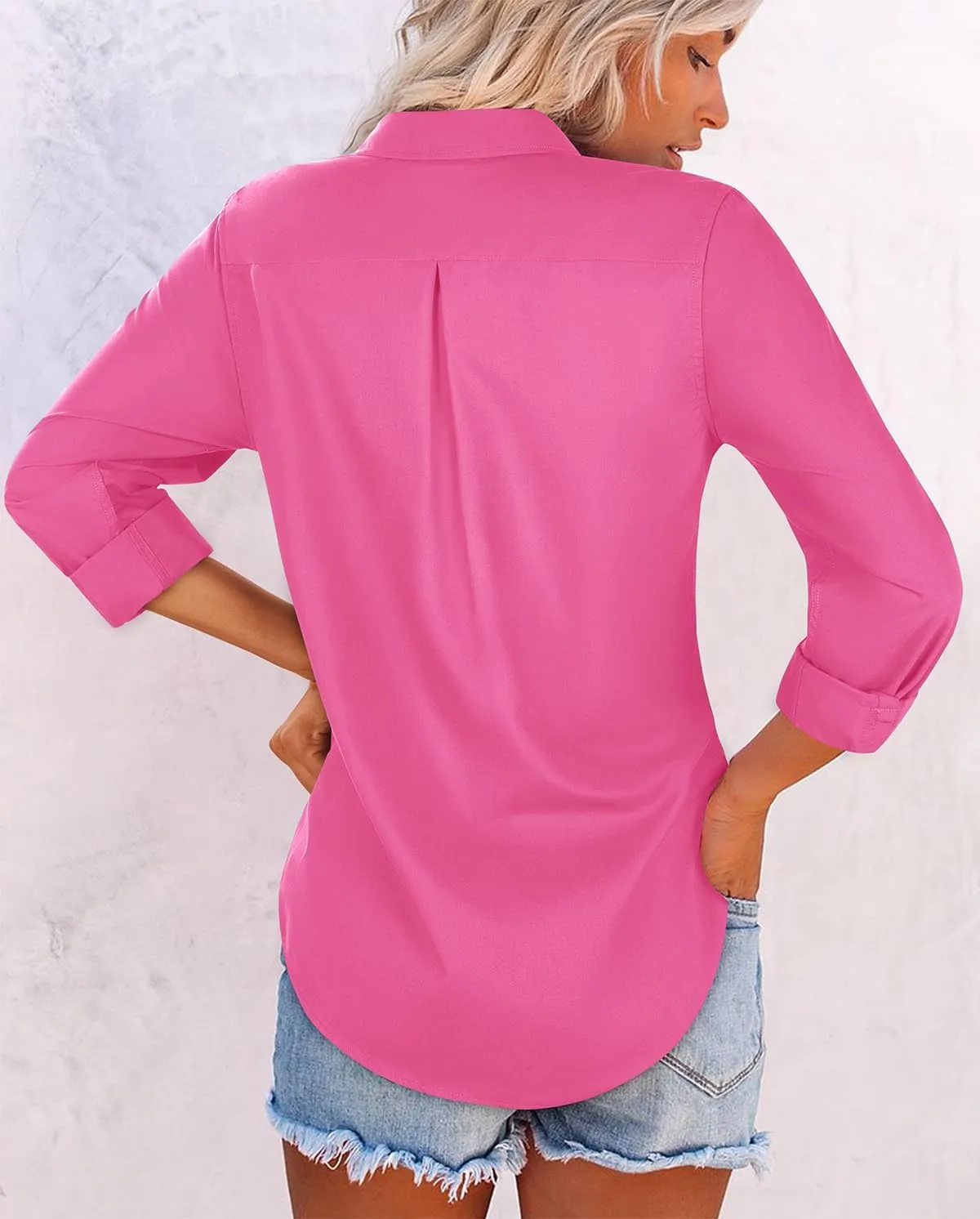 Womens Button Down Shirts Dress Shirt Collared Wrinkle Free Long Sleeve Blouse Office Tunics Tops with Pockets