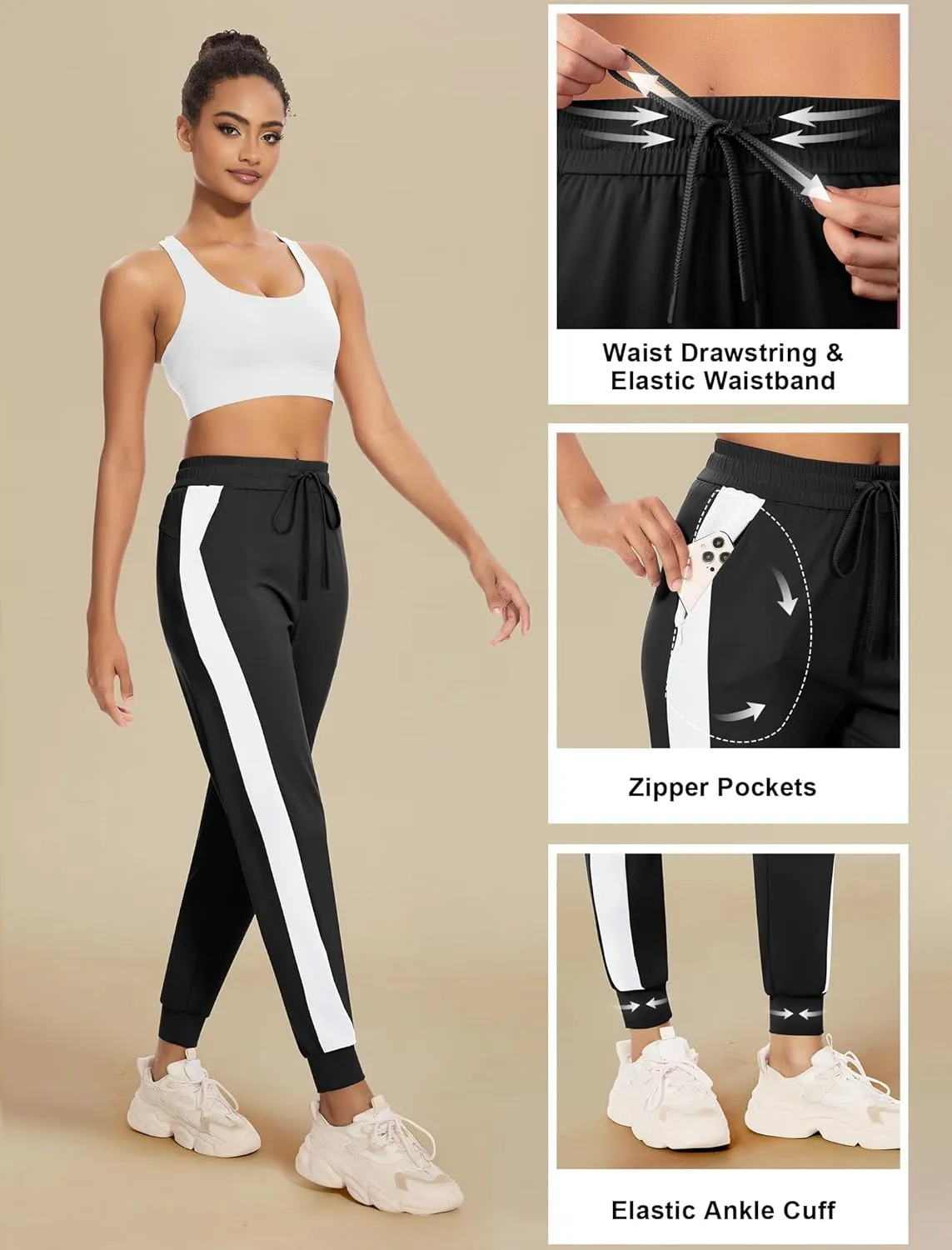 Women's Joggers Pants with Zipper Pockets High Waisted Athletic Drawstring Sweatpants for Lounge Workout Jogging 2024