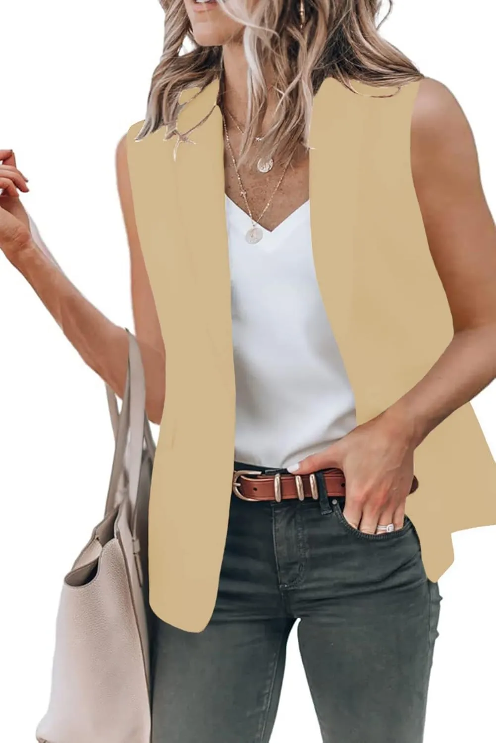 Womens Sleeveless Blazer Vest Casual V Neck Open Front Vest Lightweight Work Office Jackets Summer 2025 Fashion