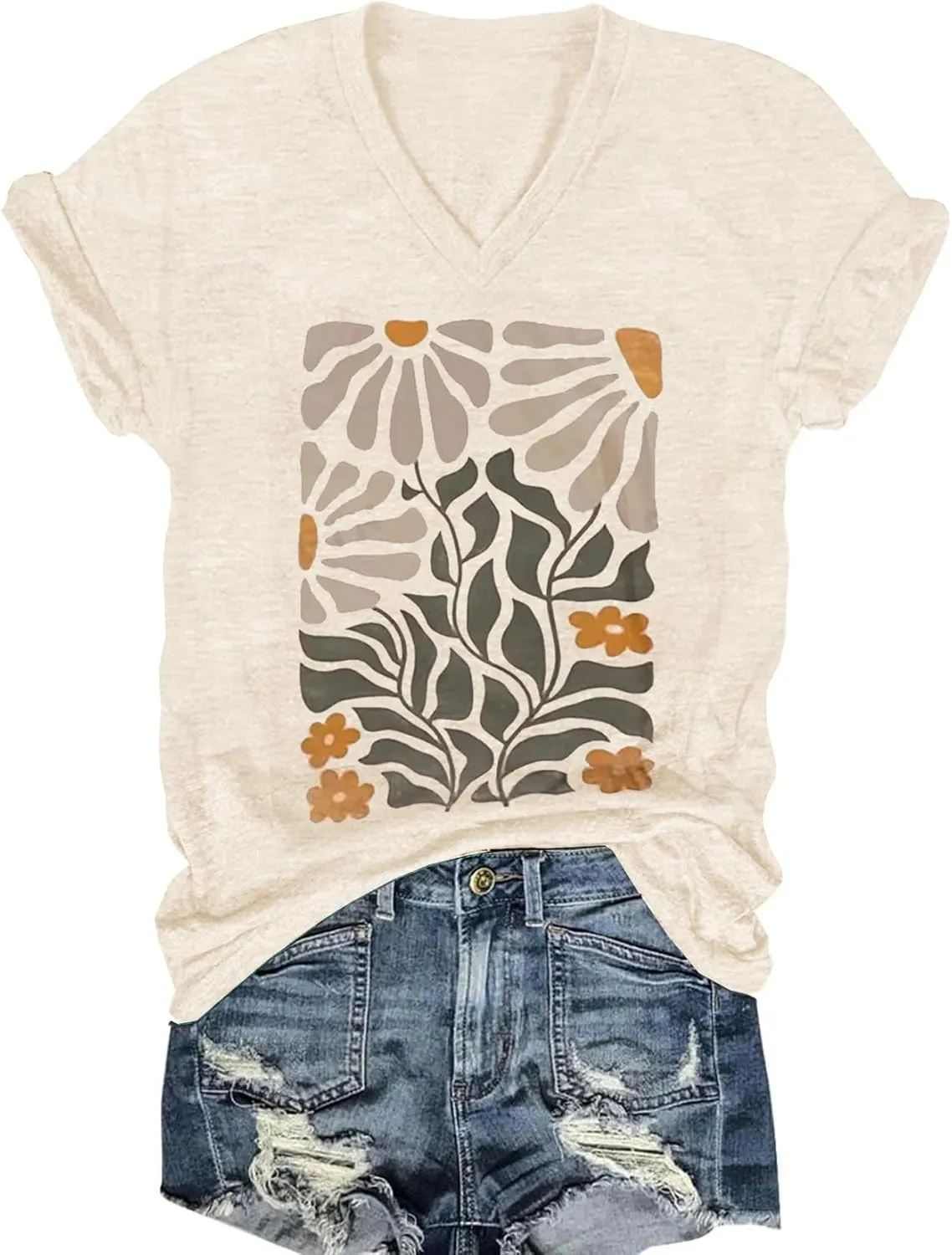Women's T-Shirts V-Neck Dragonfly Tee Cute Summer Graphic Shirts Vintage Boho Flowers Short Sleeve T Shirt