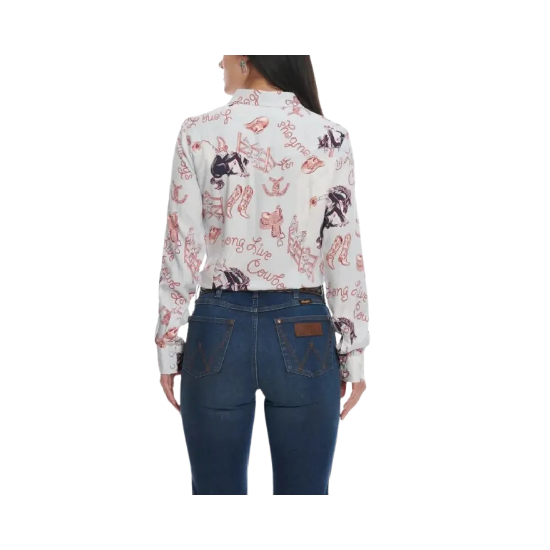 Wrangler Retro Women's Ice Blue Print Long Sleeve Western Shirt