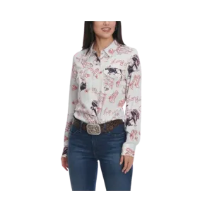 Wrangler Retro Women's Ice Blue Print Long Sleeve Western Shirt