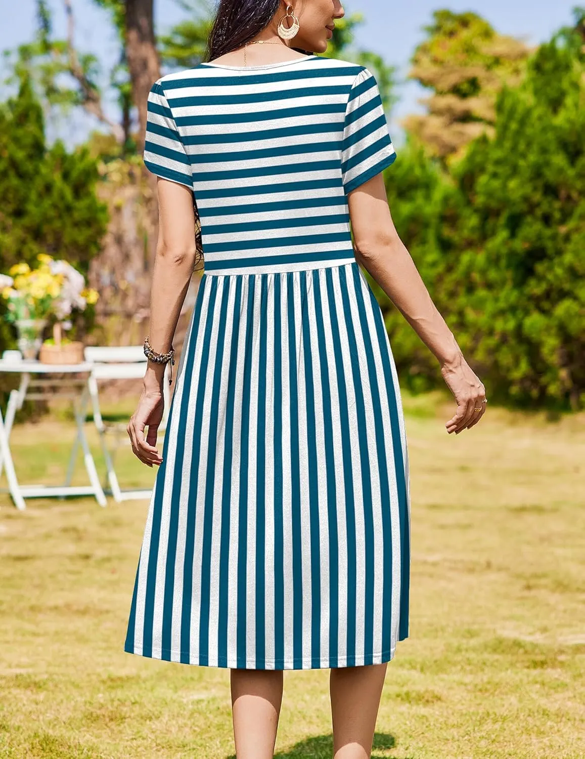 Zeagoo Women Summer Short Sleeve Midi Dress with Pockets Casual Aline Flowy Tshirt Dress Floral Vocation Beach Sundress