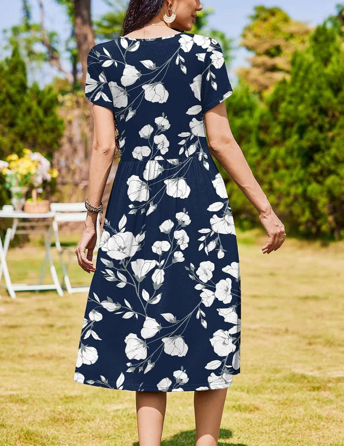 Zeagoo Women Summer Short Sleeve Midi Dress with Pockets Casual Aline Flowy Tshirt Dress Floral Vocation Beach Sundress