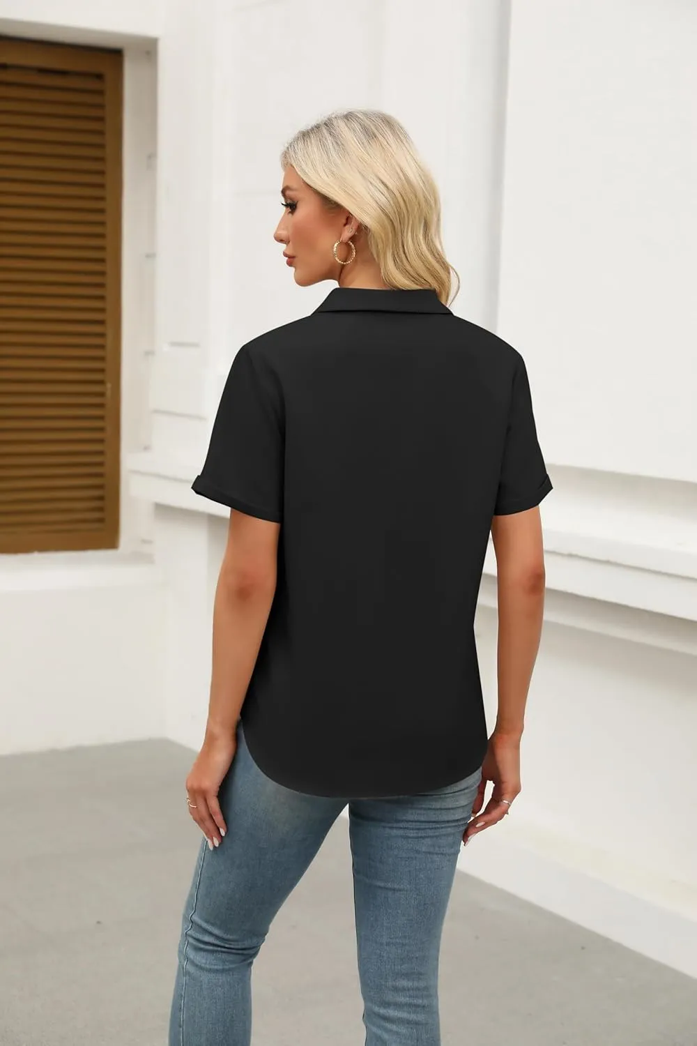 Zeagoo Womens Button Down Shirts Rolled Cuffed Short Sleeve Shirt Cute Collared Summer Casual Work Blouse