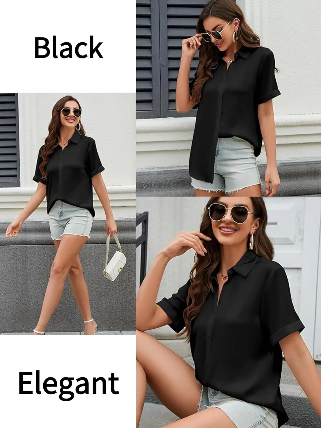 Zeagoo Womens Button Down Shirts Rolled Cuffed Short Sleeve Shirt Cute Collared Summer Casual Work Blouse